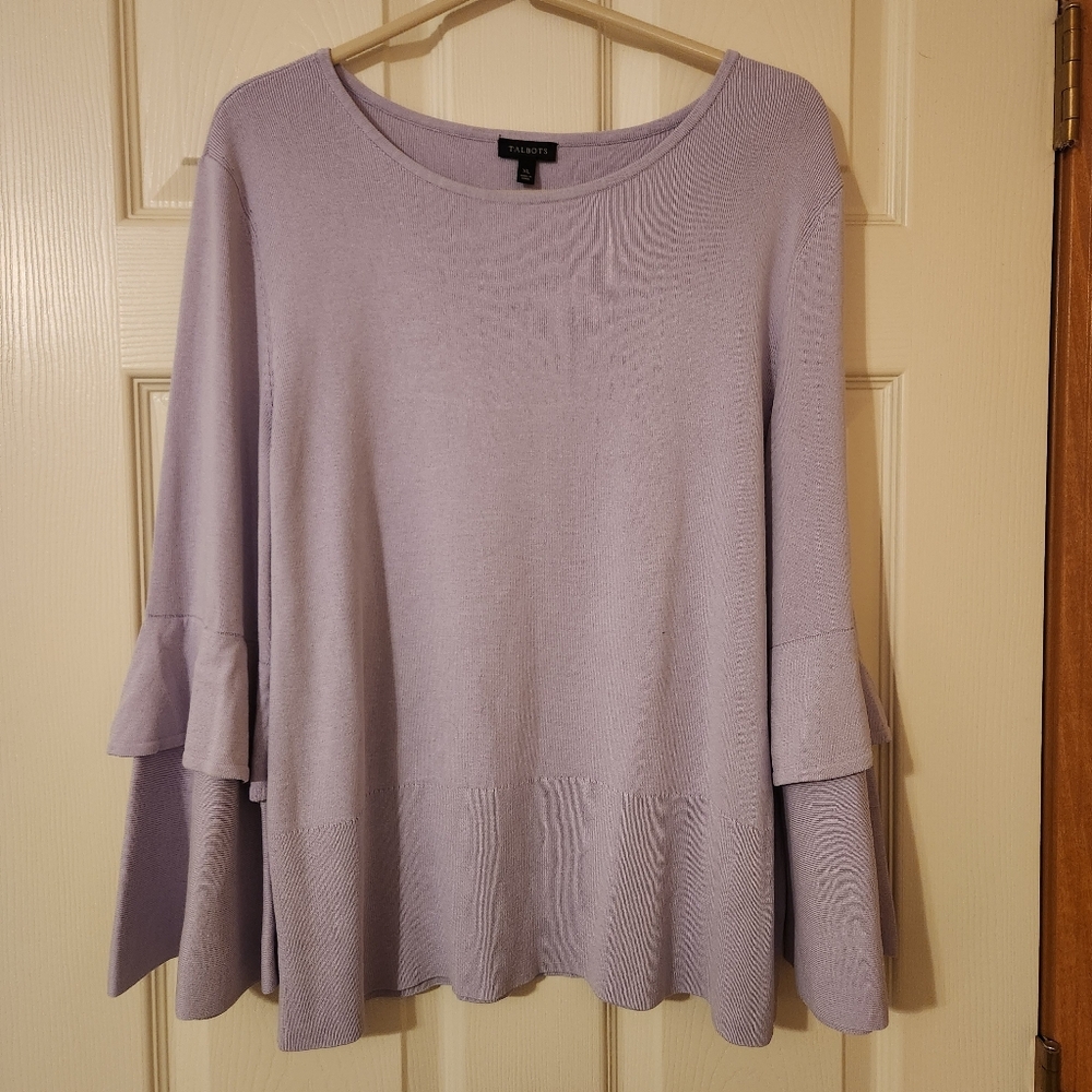 Talbots XL Double Bell Sleeve Lilac Heavy Knit Blouse Career Workwear Church